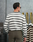 Slim Fit Kalıp Pamuk Likra Yatay Şerit Detaylı Bisiklet Yaka Triko Kazak