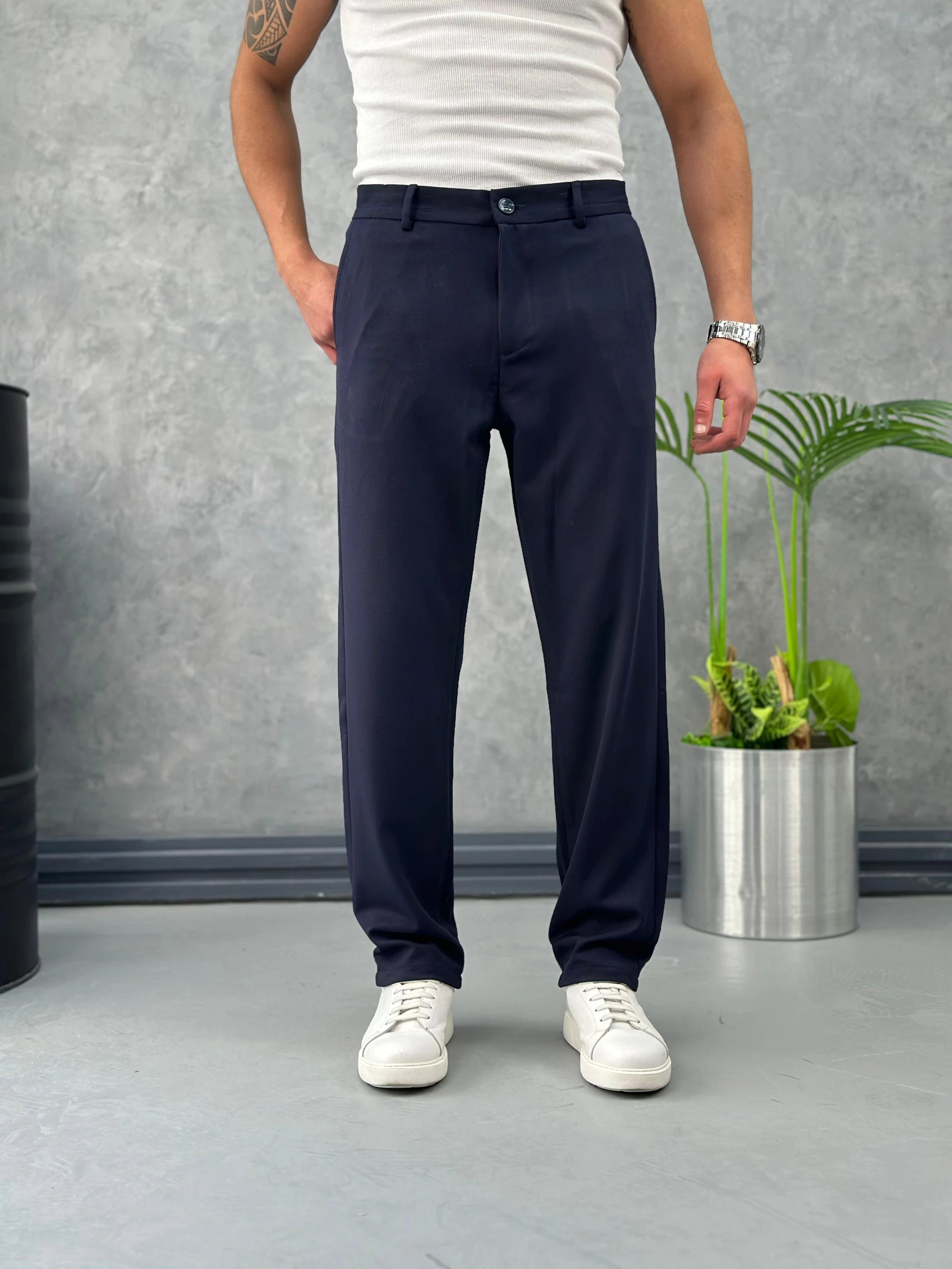 Baggy Kesim Düz Kumaş Pantolon