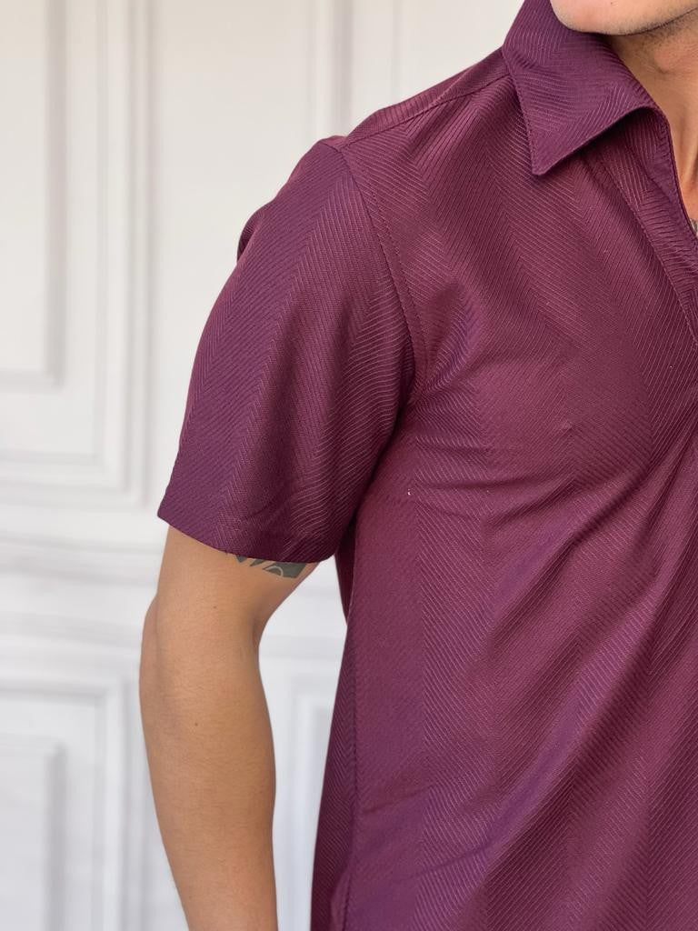 Kayık Yaka Balıksırtı Desen Kısa Kollu Tshırt