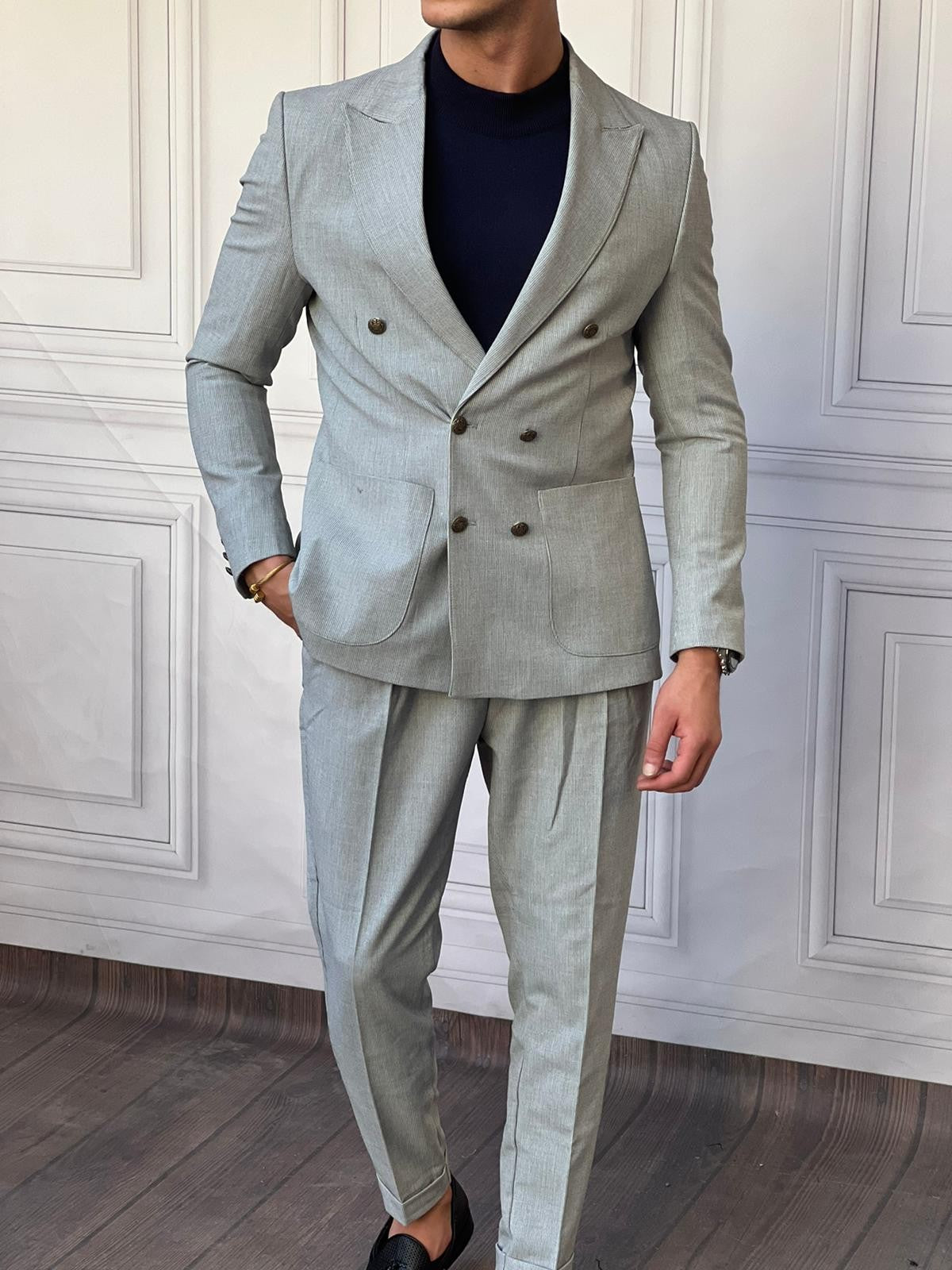 Petek Örme Pamuk Likra İtalyan Kesim Slimfit Ceket Pantolon Takım Elbise