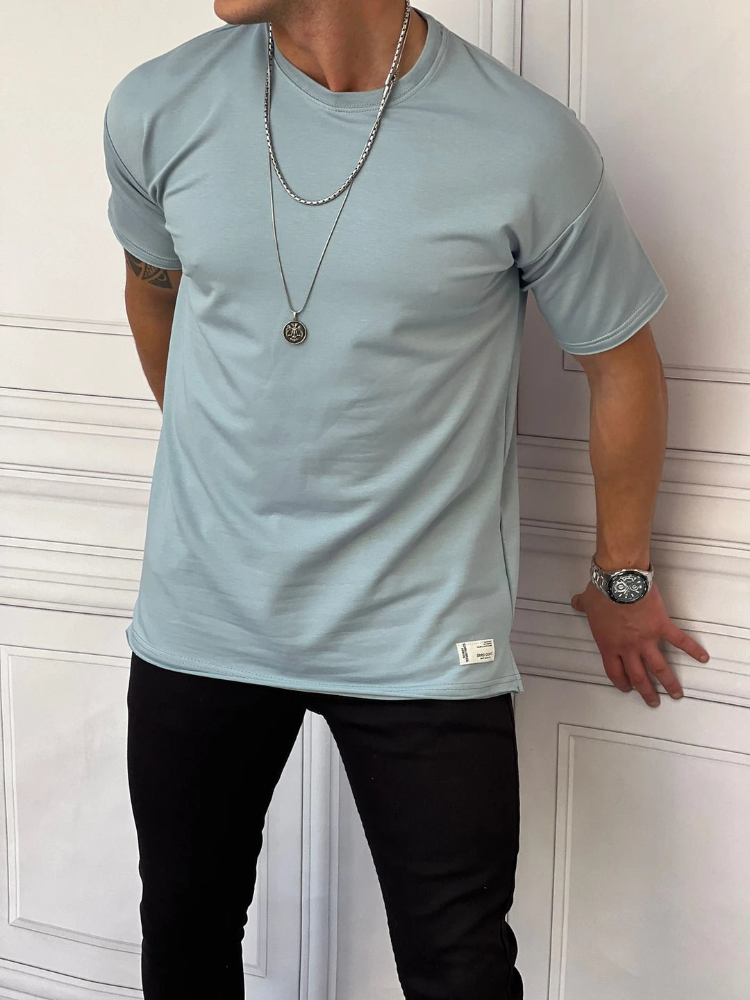 Pamuk Likra Yırtmaç Detaylı 2 İplik Oversize Tshirt