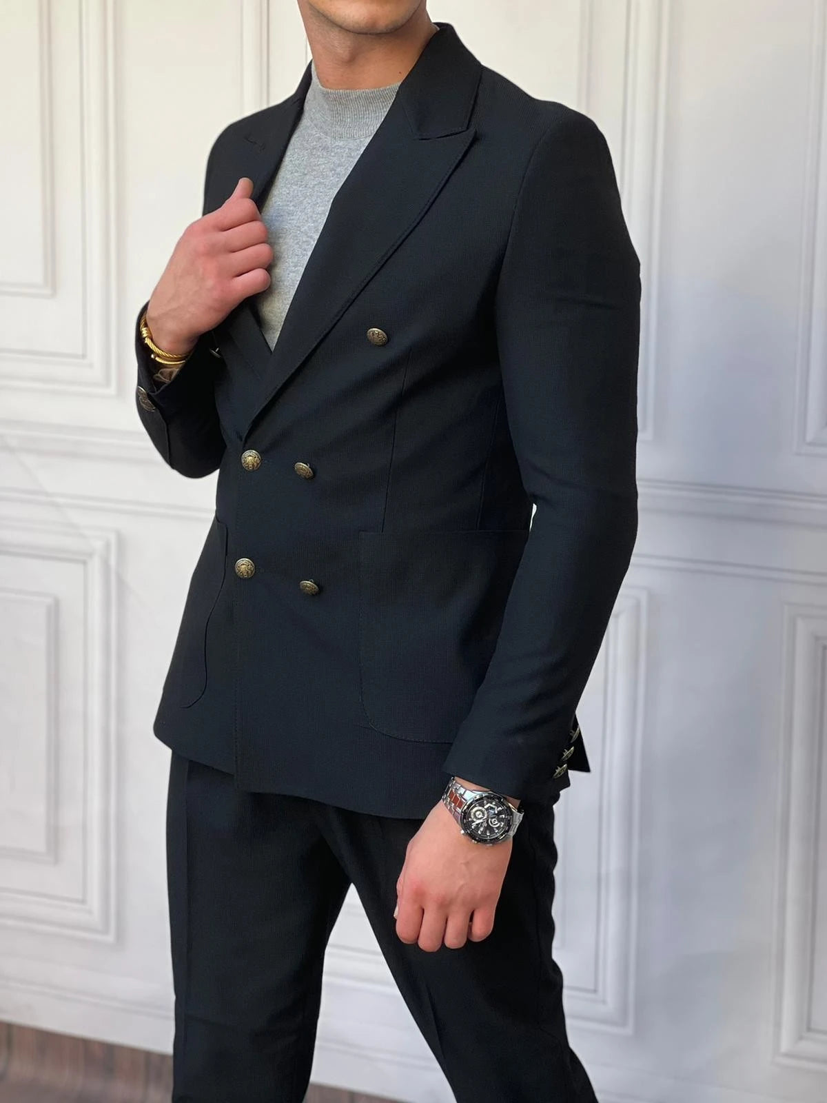 Petek Örme Pamuk Likra İtalyan Kesim Slimfit Ceket Pantolon Takım Elbise