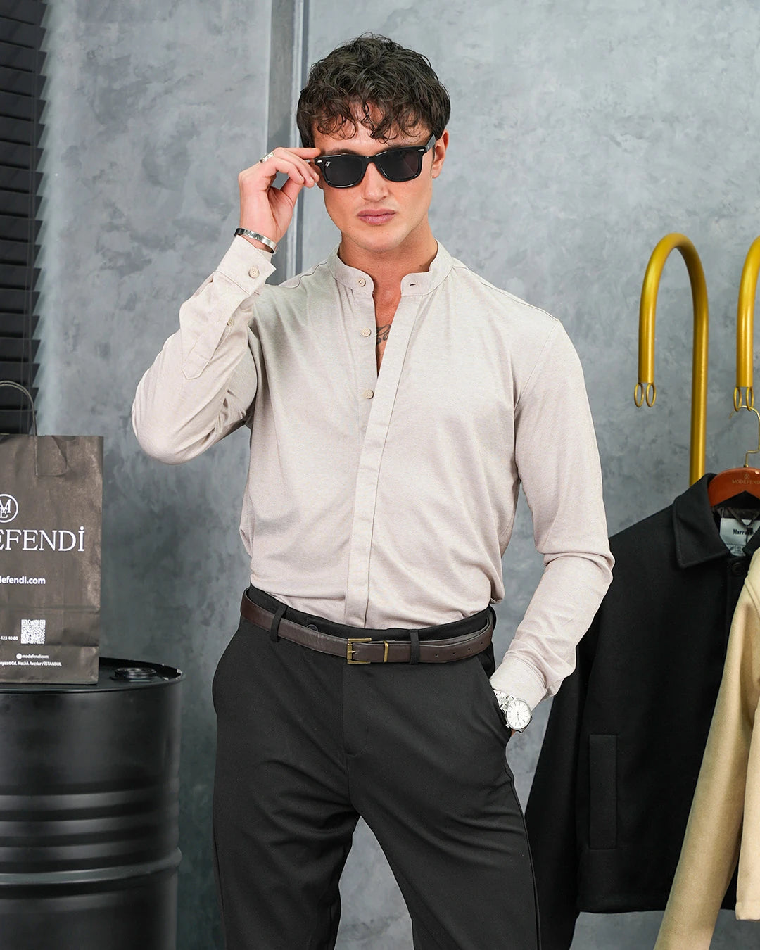 %100 Pamuklu Slimfit Gizli Kanun Yaka Gömlek