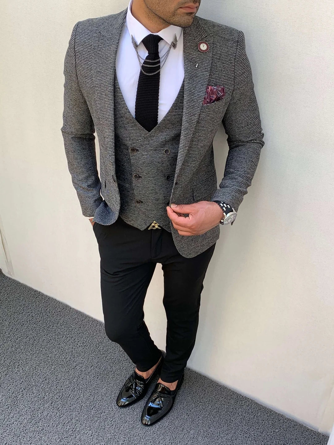 Slim Fit İtalyan Kesim  Hasır Örme Pamuk Spor Ceket Yelek