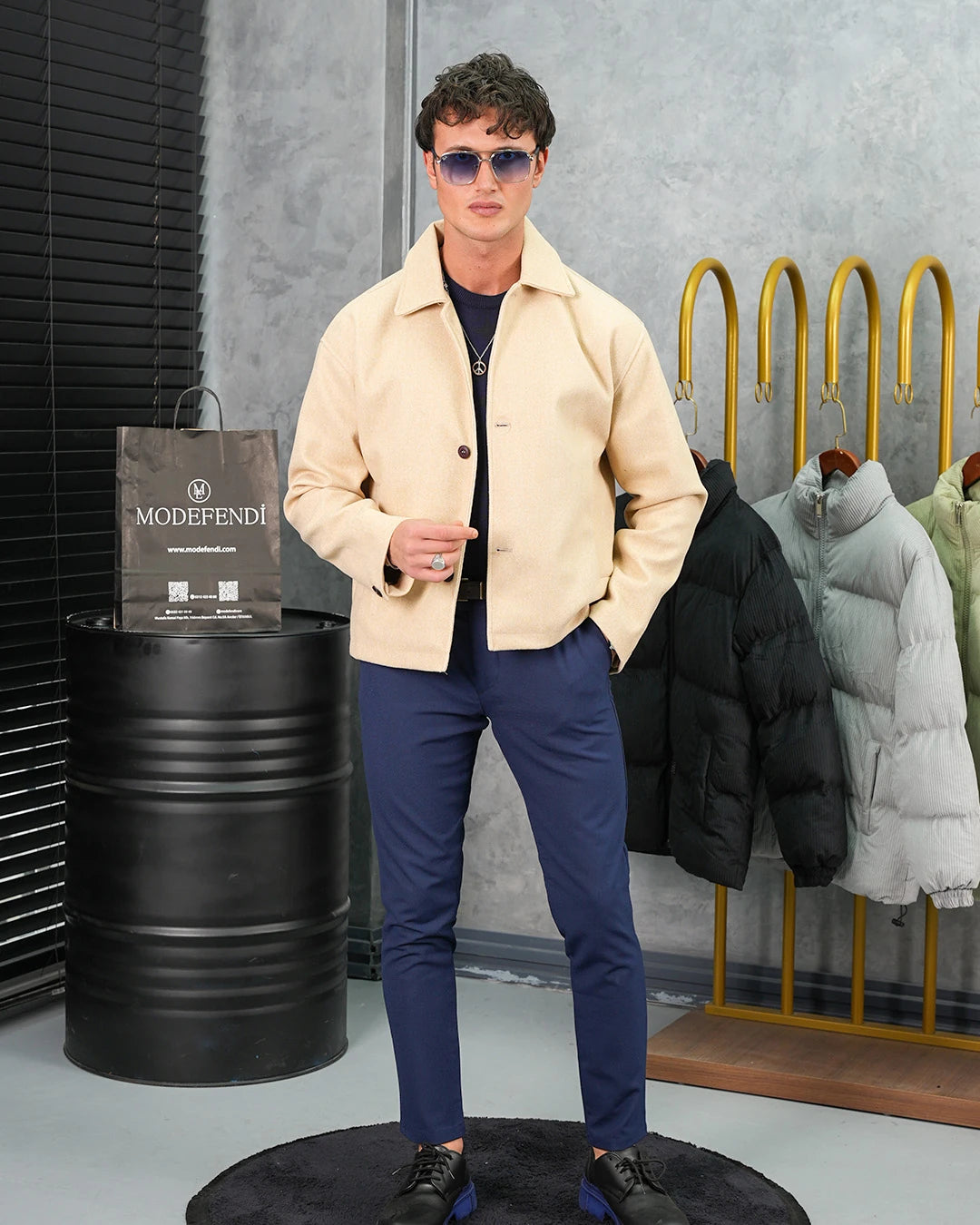 Orta Slim Fit Düğme Detaylı Kaşmir Kaban