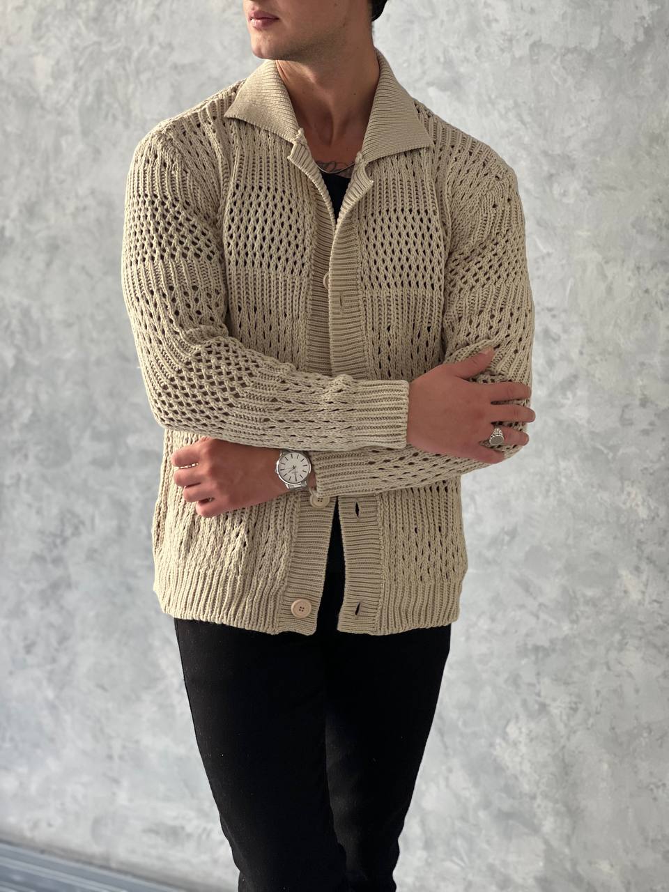 Düğme Detaylı Örgülü Oversize Hırka