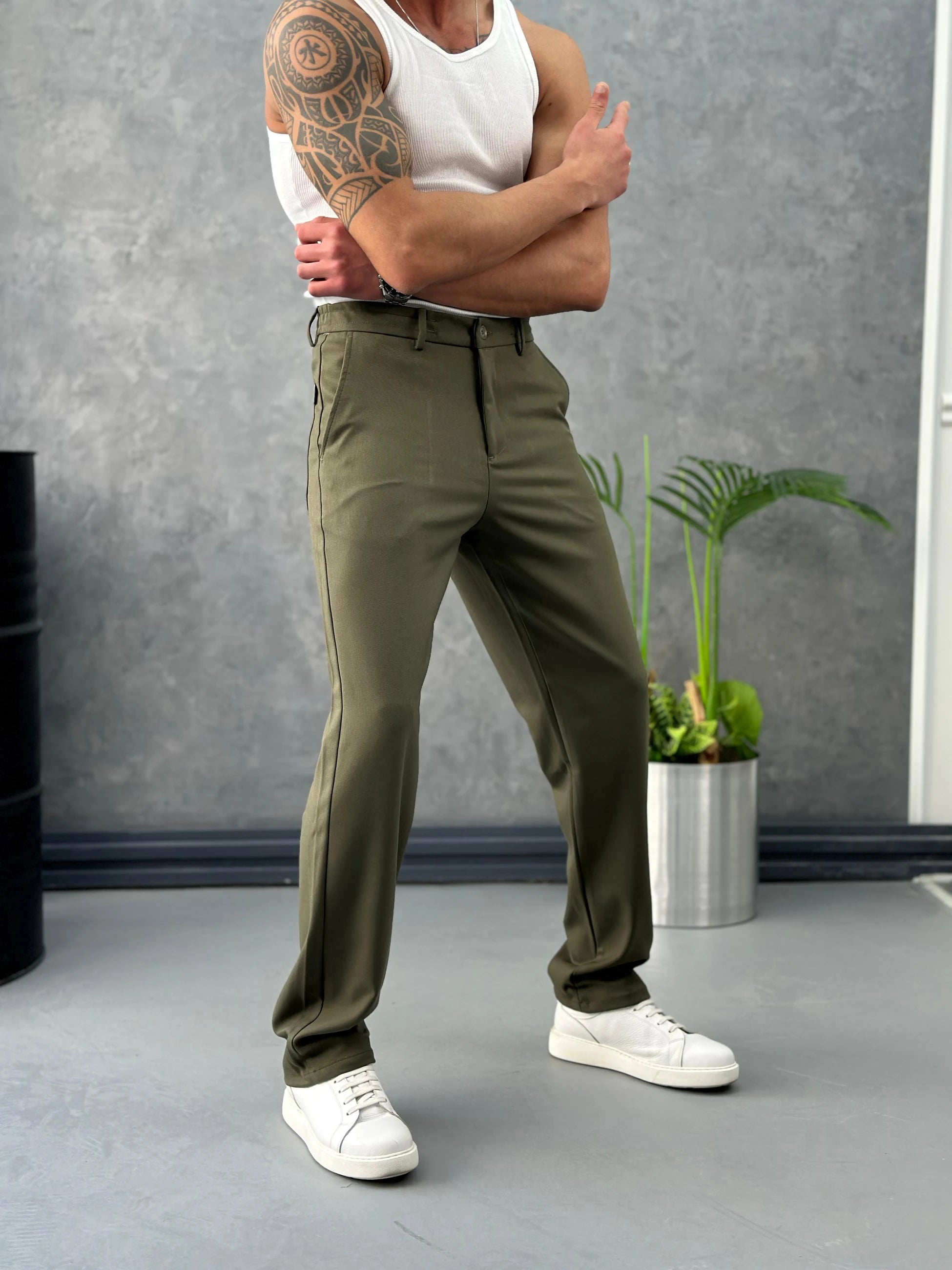 Baggy Kesim Düz Kumaş Pantolon