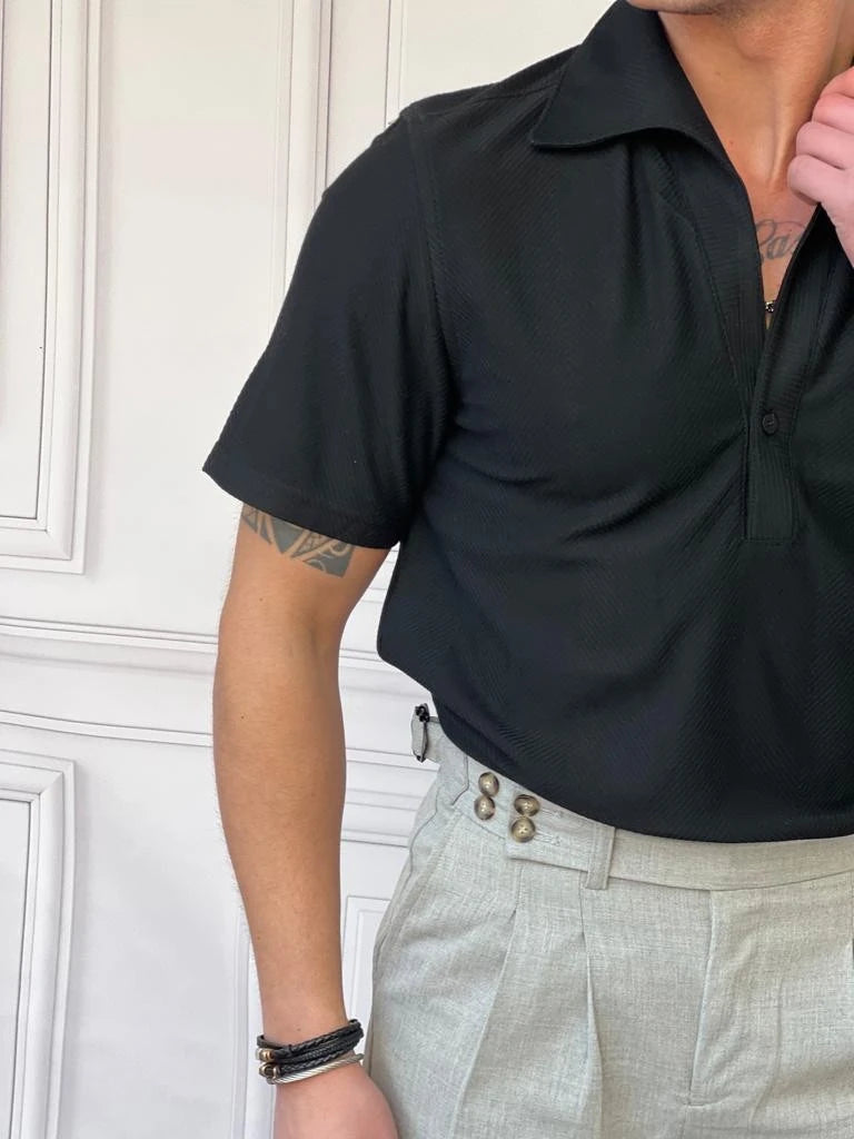 Kayık Yaka Balıksırtı Desen Kısa Kollu Tshırt