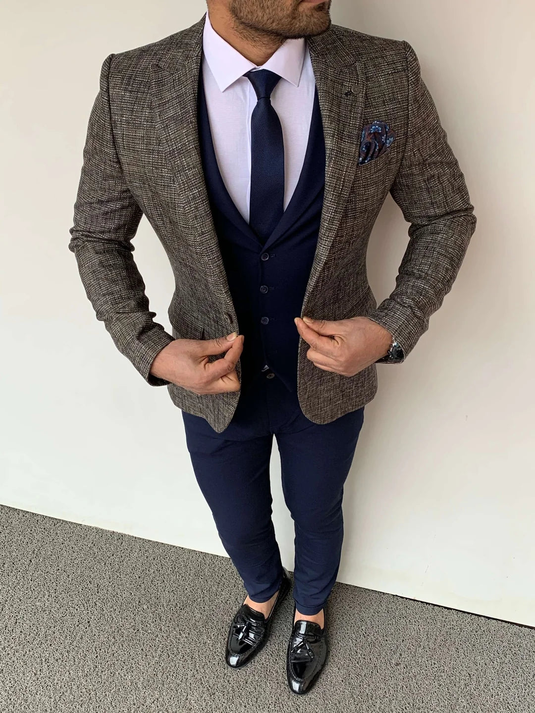 Slim Fit İtalyan Kesim  Hasır Örme Pamuk Spor Ceket Yelek