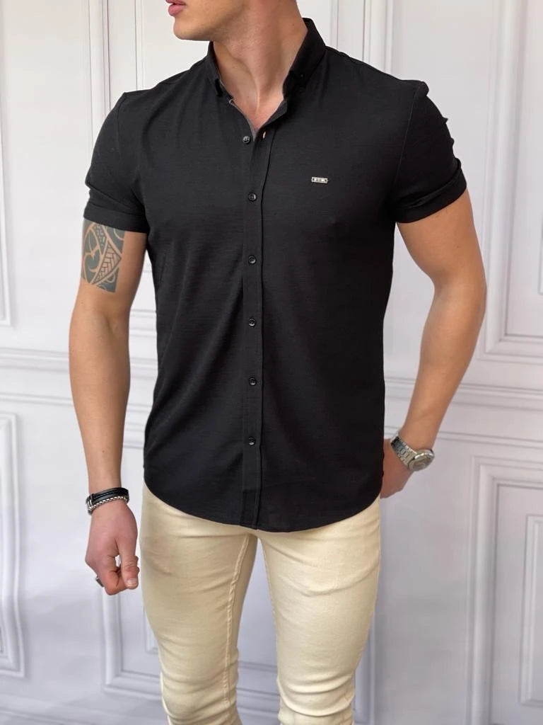 Slim Fit Pamuk Örme Polo Yaka Kısa Kollu Gömlek