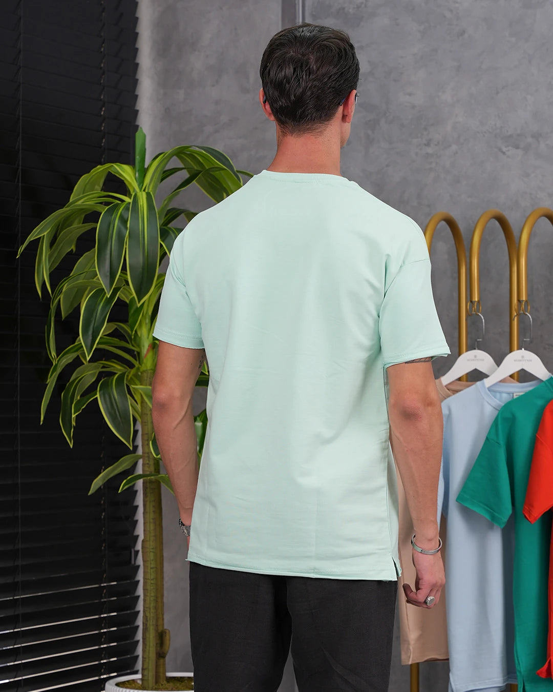 Pamuk Likra Yırtmaç Detaylı 2 İplik Oversize Tshirt