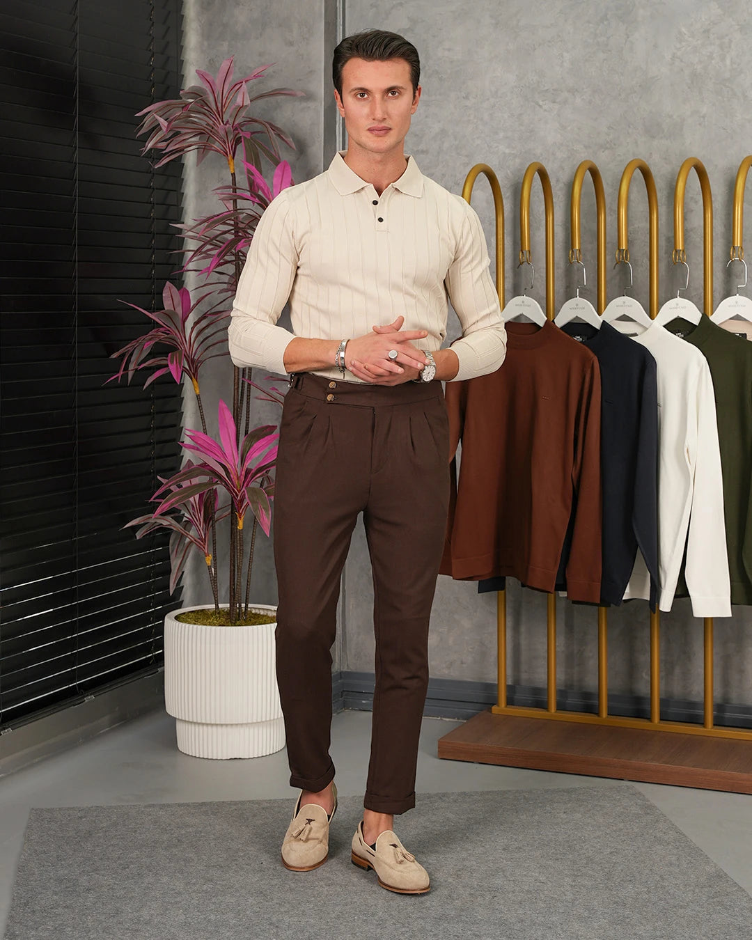 Yüksek Kalite Merserize Kumaş Şerit Çizgili Polo Yaka Triko