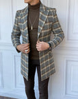 Slim Fit İtalyan Kesim Ekose Kaşe Kaban