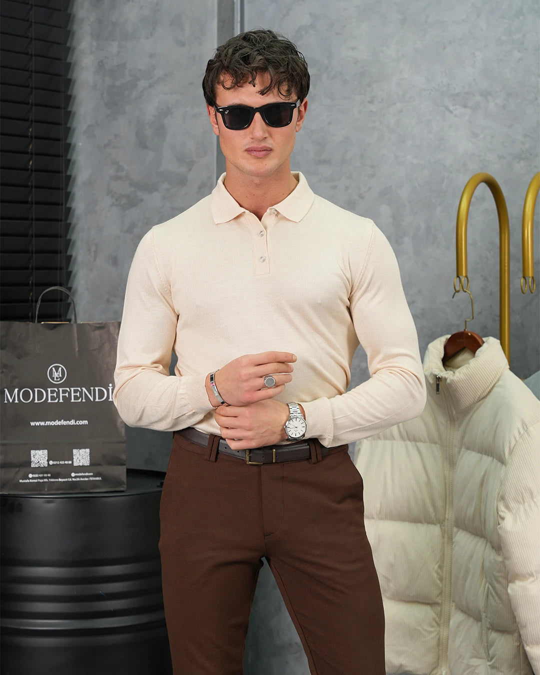 Slimfit Kalıp Pamuk Likra Düğme Detaylı Triko Kazak