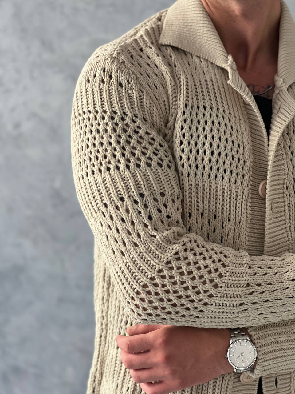 Düğme Detaylı Örgülü Oversize Hırka