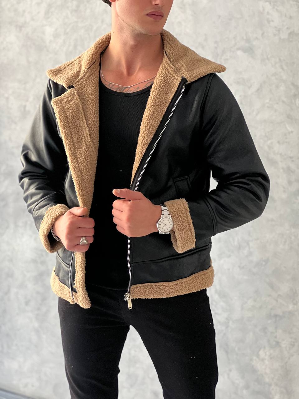 Full Kürklü Yarı Oversize Deri Mont