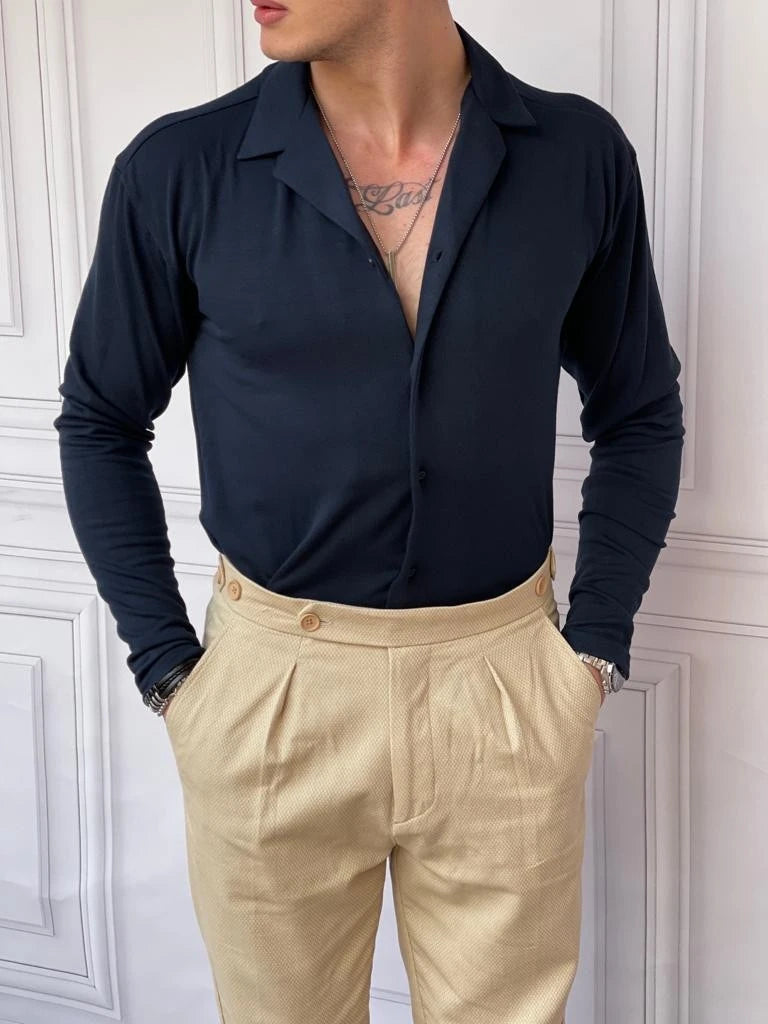 Slim Fit %100 Pamuk Triko Kumaş Gömlek