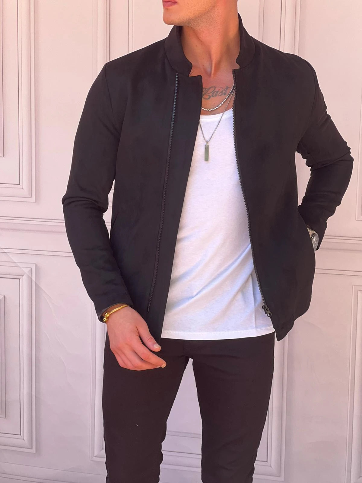 Slim Fit Yüksek Kalite Yan Fermuar Nubuk Mont