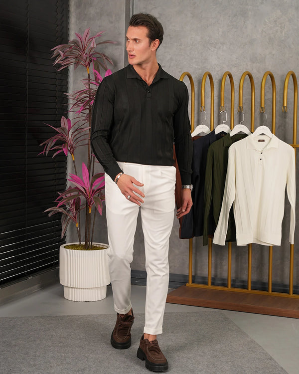 Yüksek Kalite Merserize Kumaş Şerit Çizgili Polo Yaka Triko