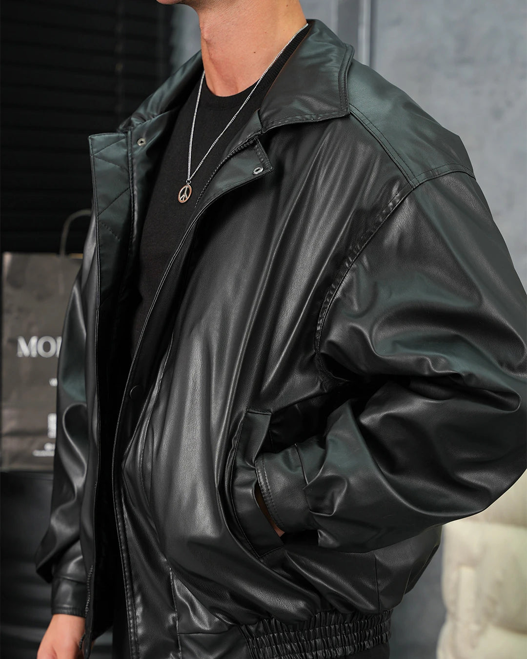 Yüksek Kalite Bomber Oversize Deri Mont