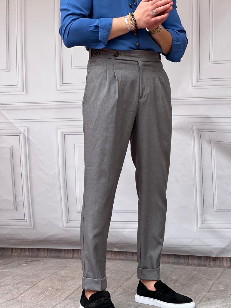 Tek Düğme Detaylı İtalyan Kesim Pileli Pantolon