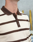 Pamuk Likra Slim Fit Örgü Yatay Desen Yaka Şerit Detaylı Polo Yaka Kazak
