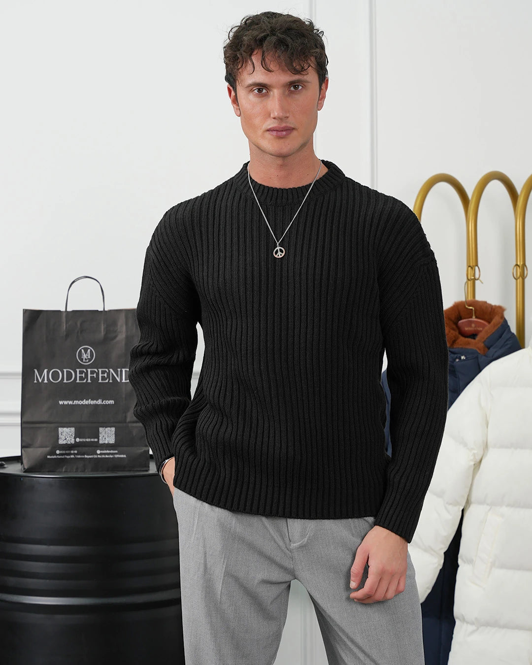 Kalın Çizgi Detaylı Oversize Kazak