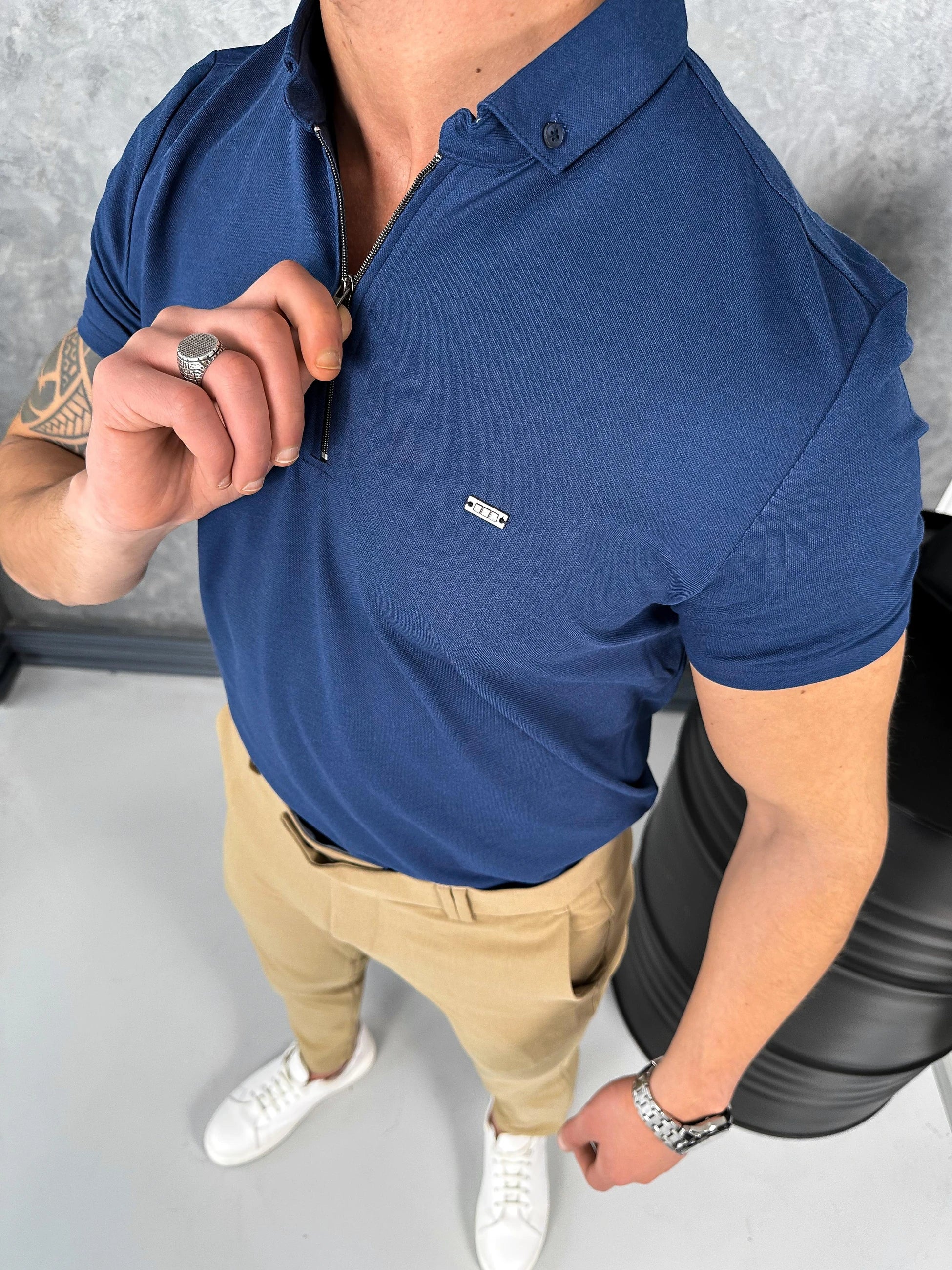 Pamuk Likra Slim Fit Kalıp Bebe Yaka Fermuarlı Tshirt