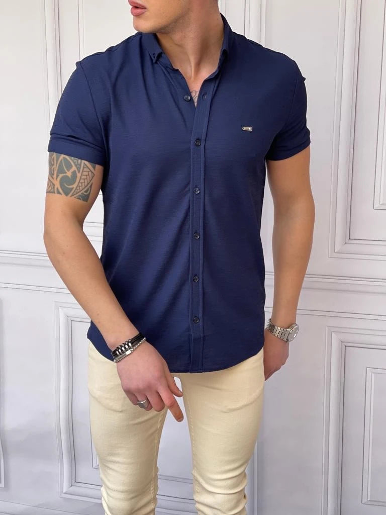 Slim Fit Pamuk Örme Polo Yaka Kısa Kollu Gömlek