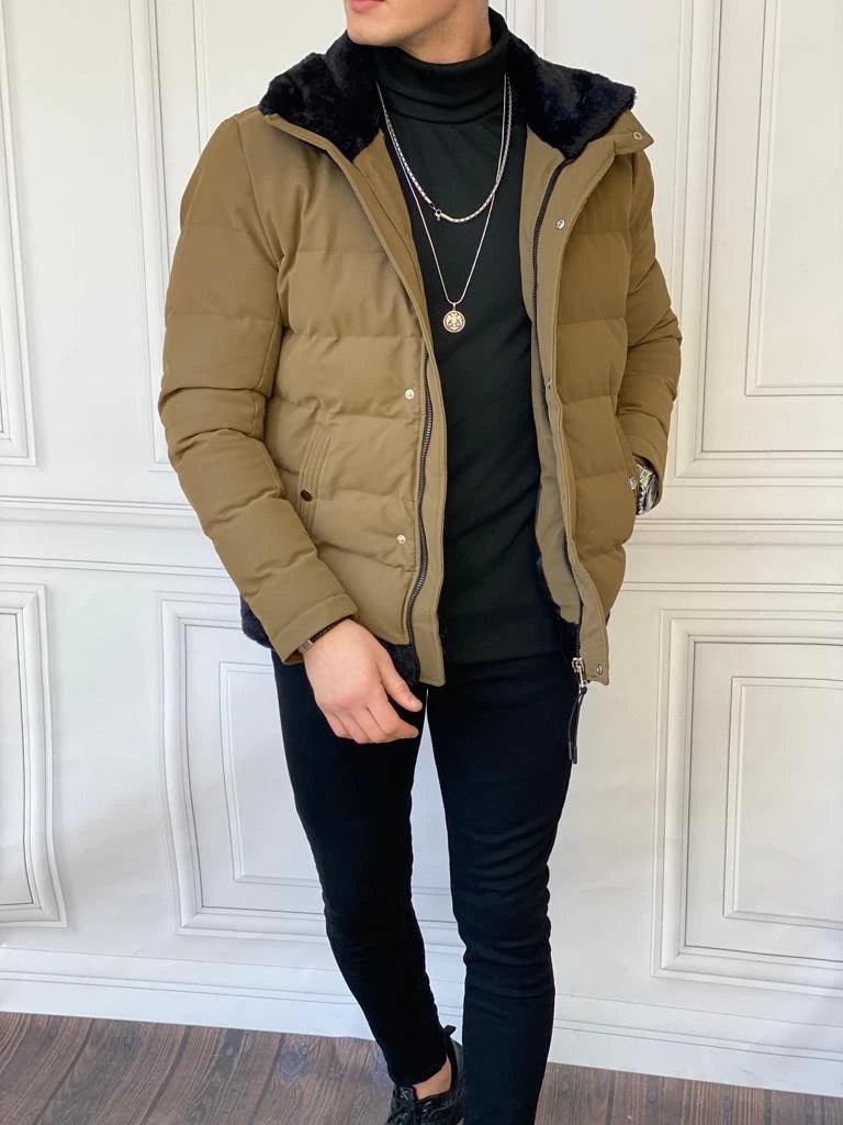 Mumlu Kumaş Yaka Ve Alt Kısmı Kürk Detaylı  Şişme Mont