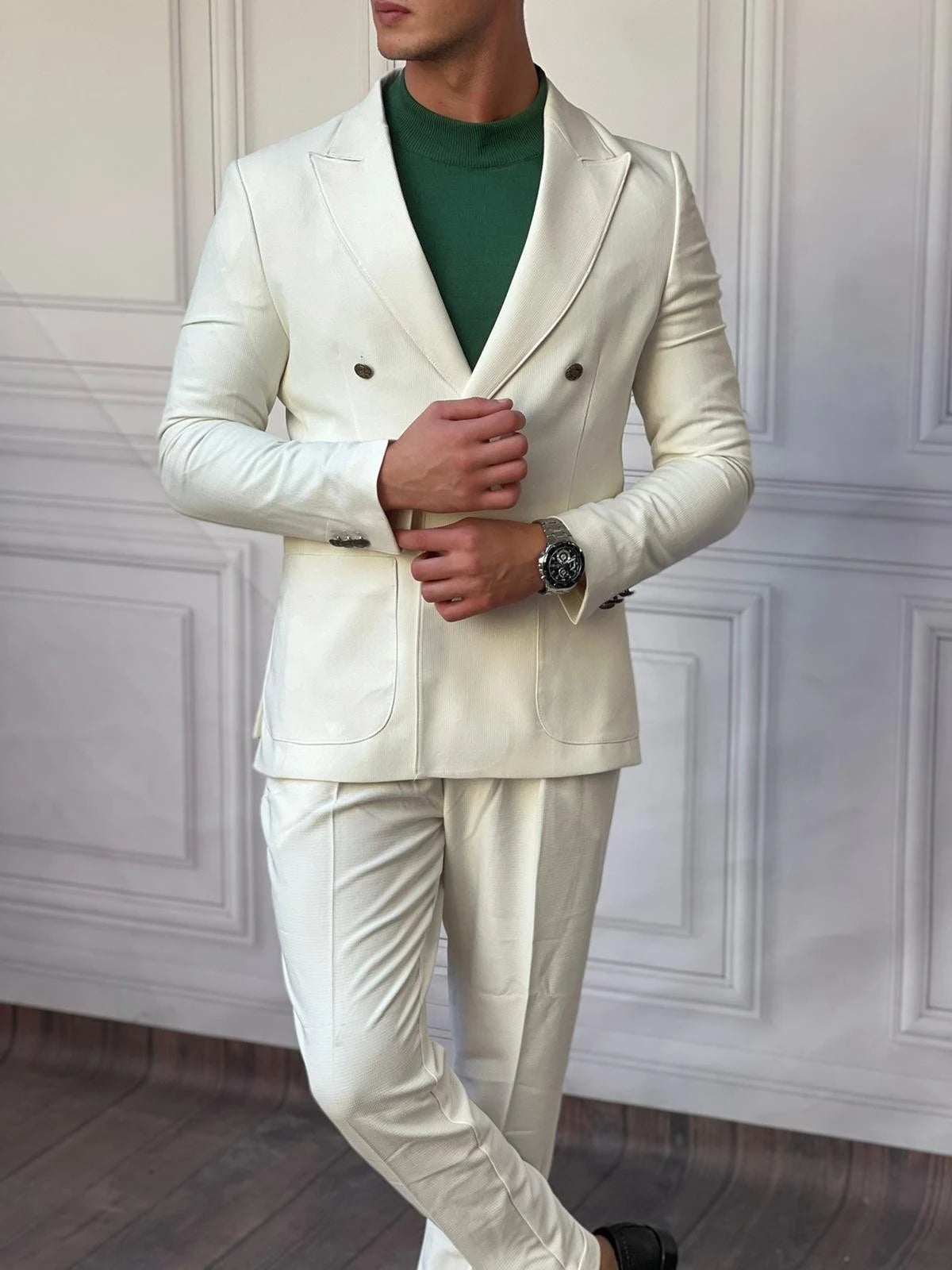 Petek Örme Pamuk Likra İtalyan Kesim Slimfit Ceket Pantolon Takım Elbise