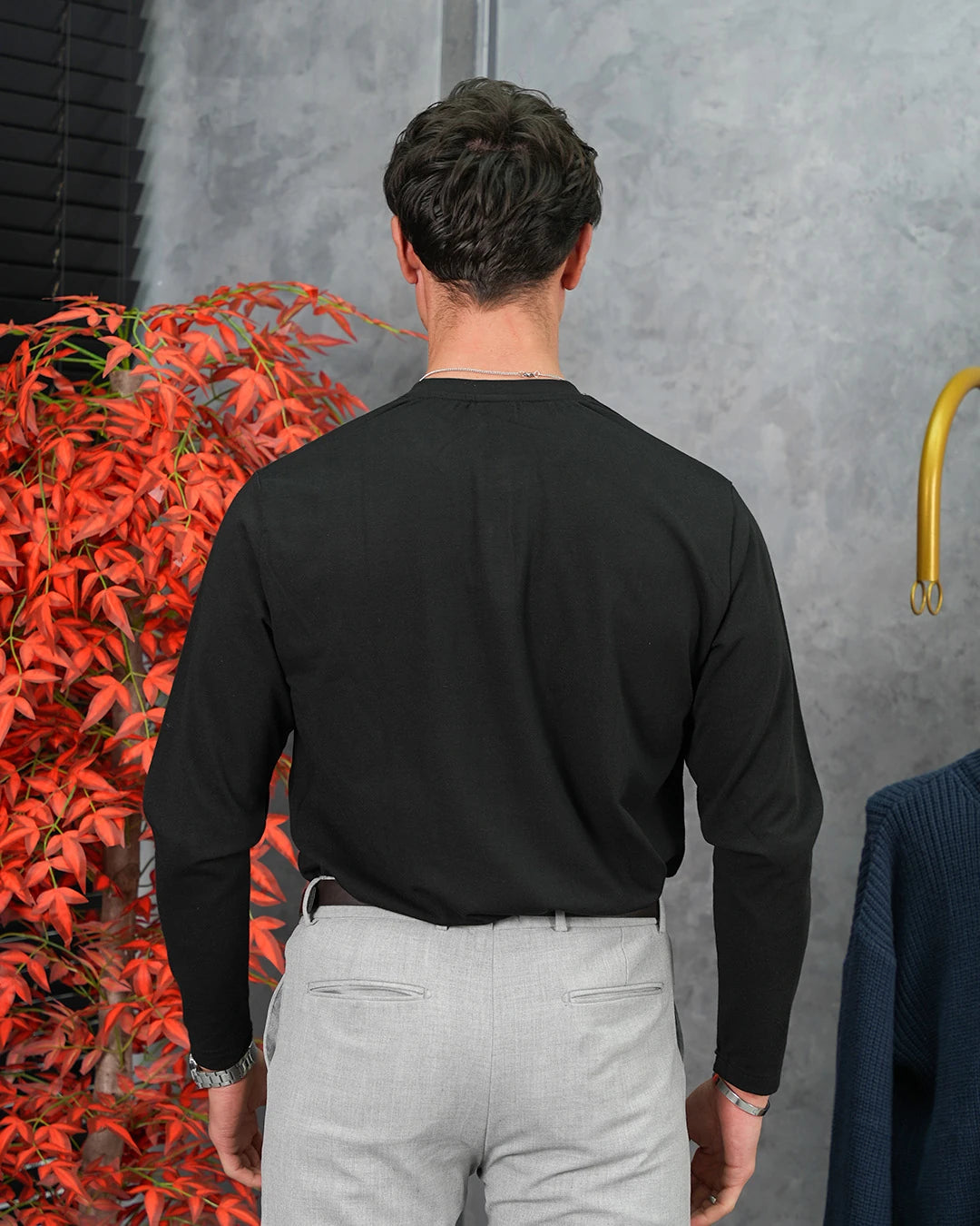 Pamuk Likra Orta Slim Fit Hakim Yaka İki Düğme Sweatshirt