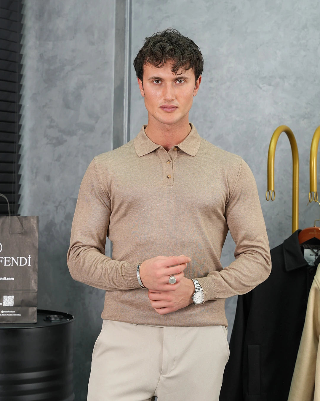 Slimfit Kalıp Pamuk Likra Düğme Detaylı Triko Kazak