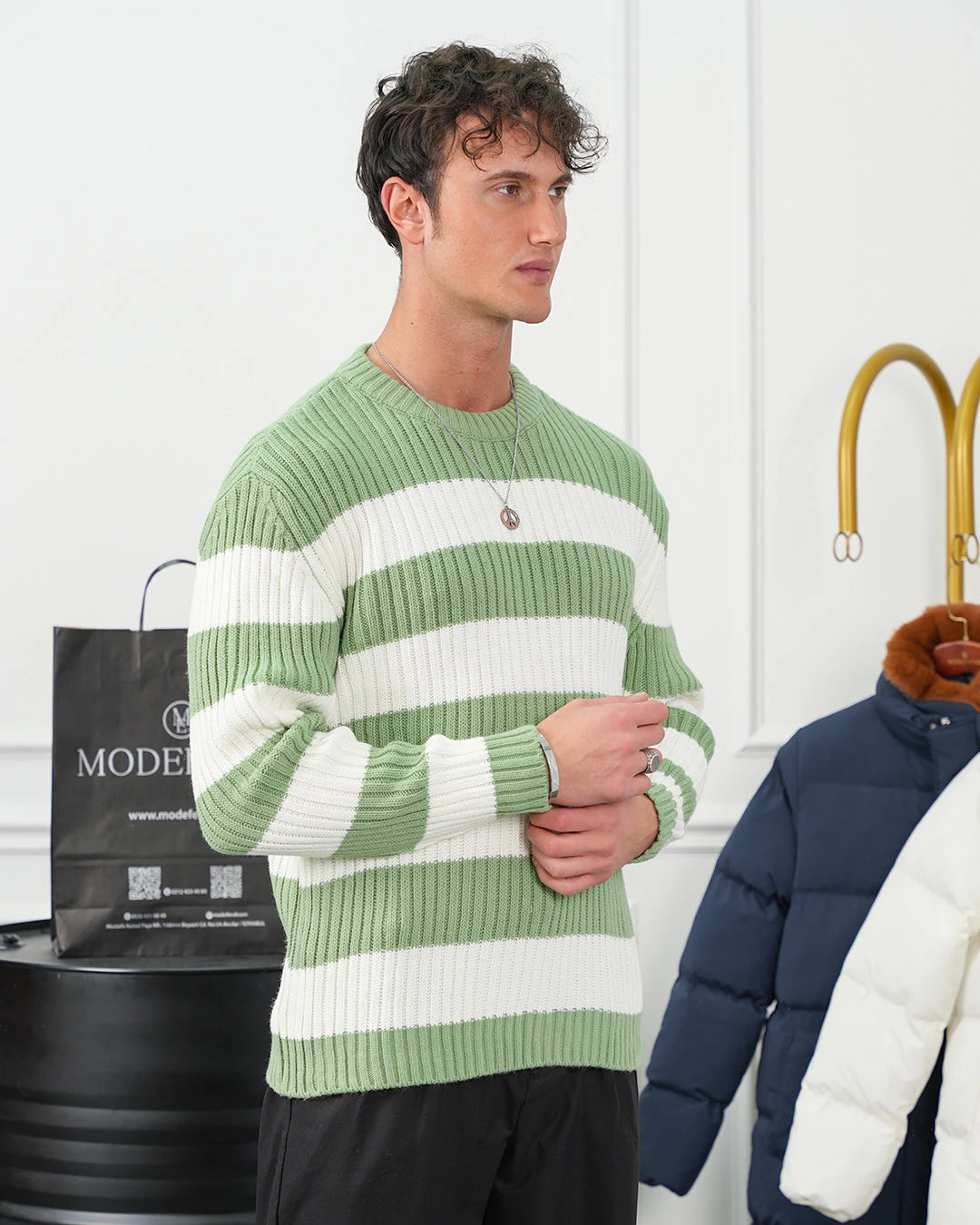 Bisiklet Yaka Desenli Oversize Kazak