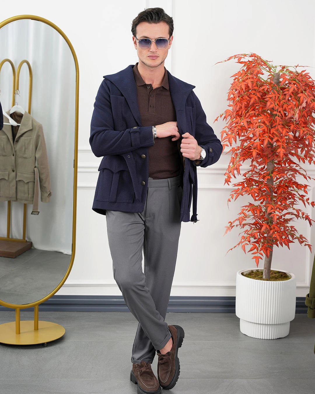 Kayık Yaka Kuzu Kaşmir Kaban