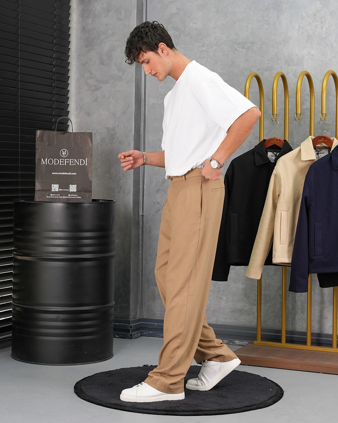 Baggy Kalıp Pile Detaylı Kumaş Pantolon