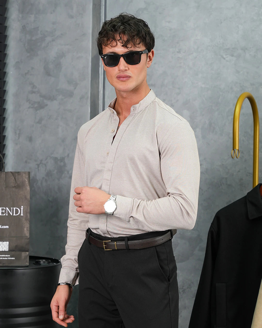 %100 Pamuklu Slimfit Gizli Kanun Yaka Gömlek