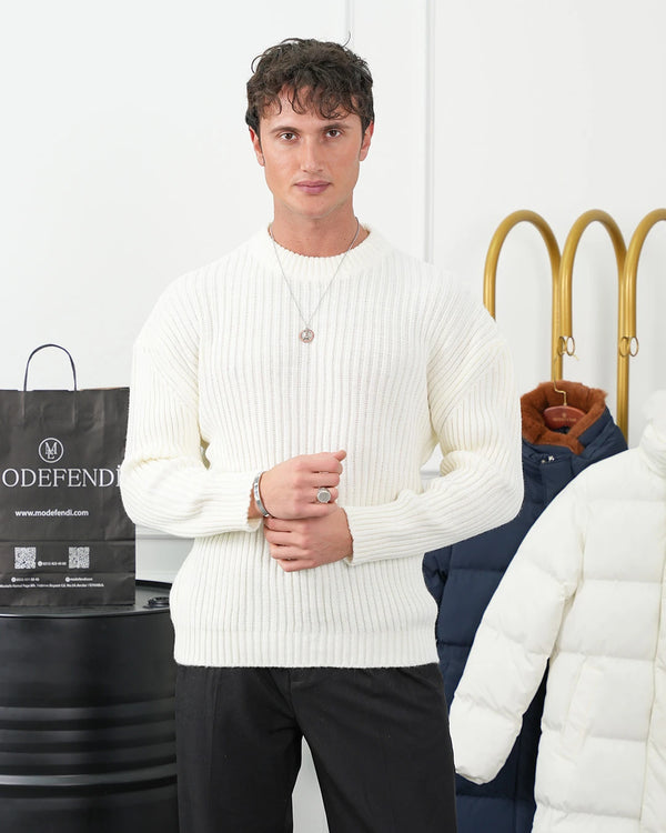 Kalın Çizgi Detaylı Oversize Kazak