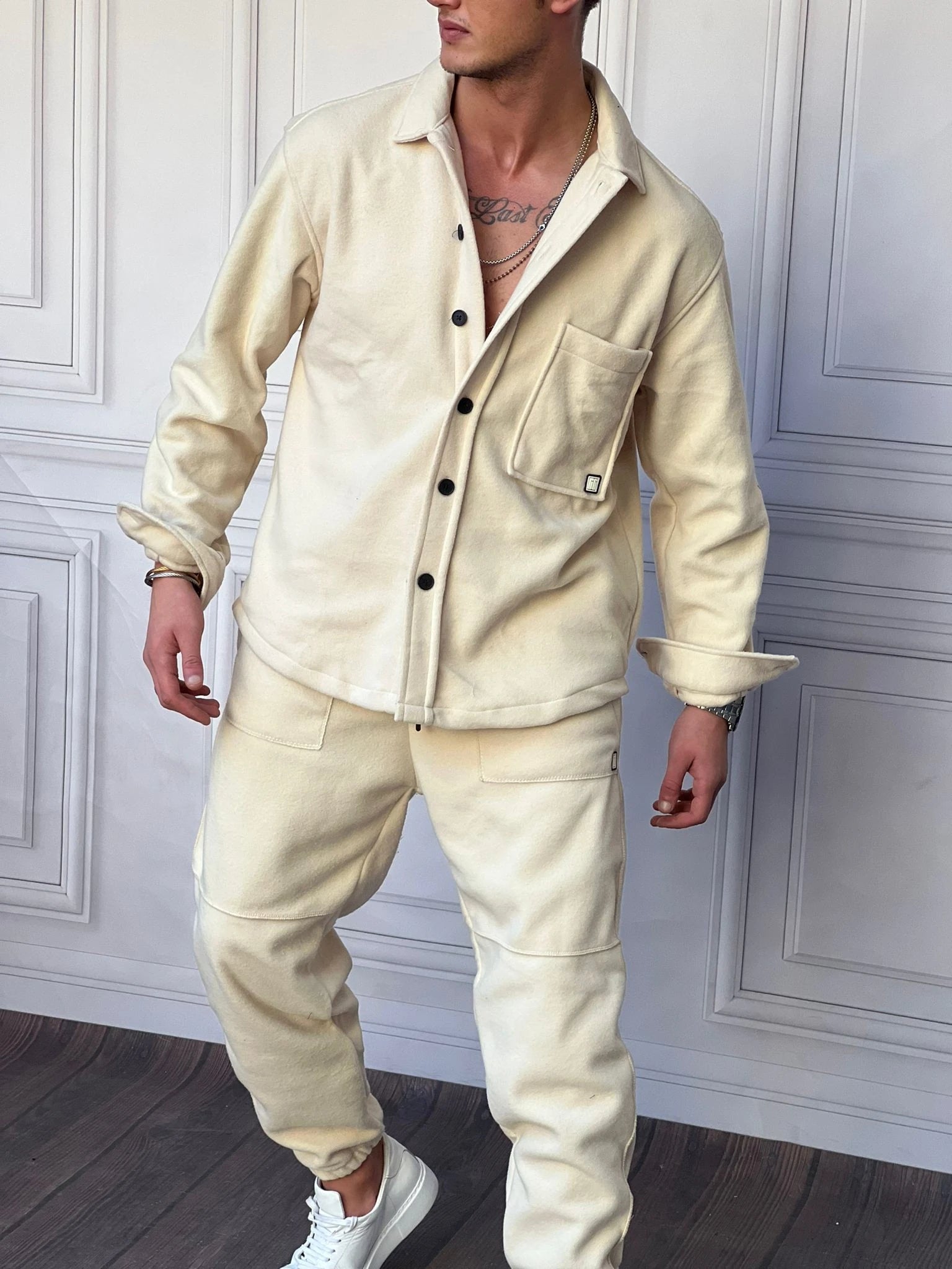 Geniş Kalıp Yüksek Kalite Pamuklu Polar Gömlek Alt Üst Takım