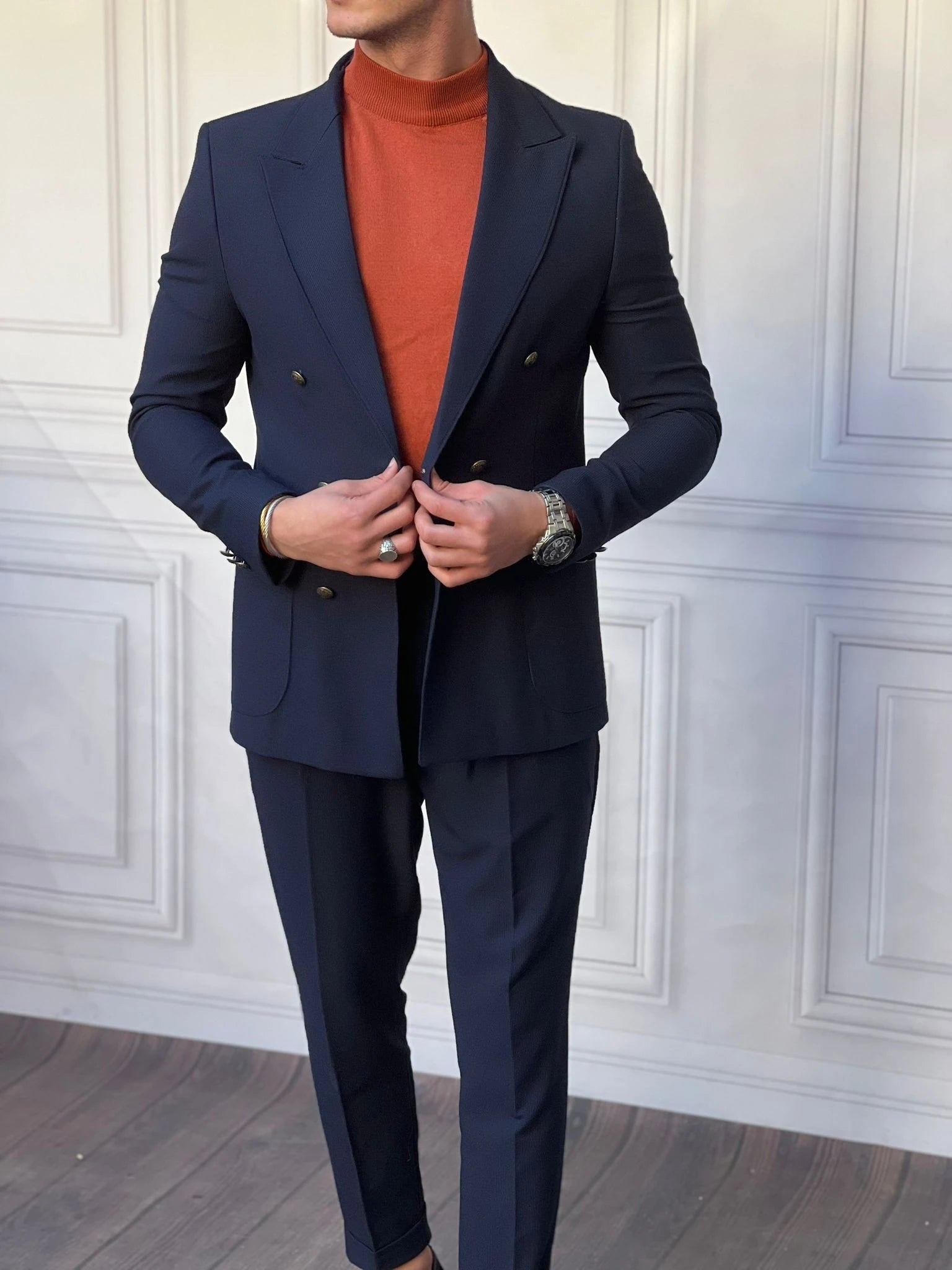 Petek Örme Pamuk Likra İtalyan Kesim Slimfit Ceket Pantolon Takım Elbise