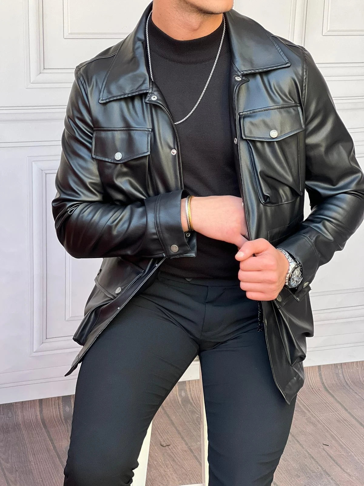 Torba Cep İç Kısmı Sıkma Detaylı Mevsimlik Deri Ceket