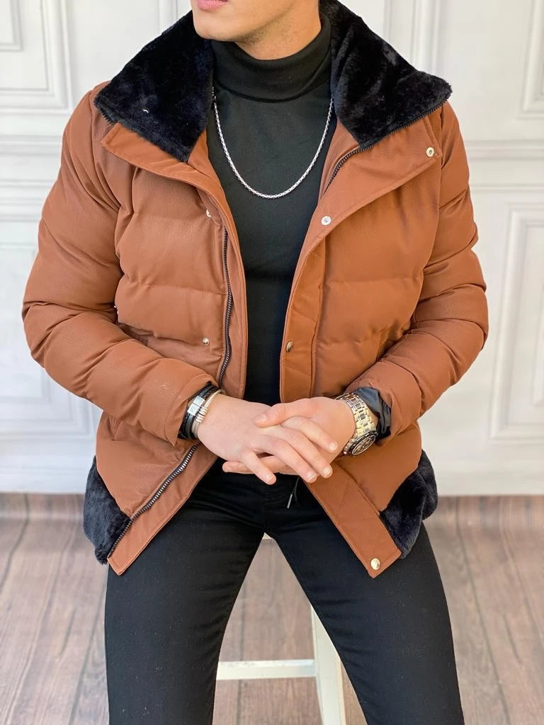 Mumlu Kumaş Yaka Ve Alt Kısmı Kürk Detaylı  Şişme Mont