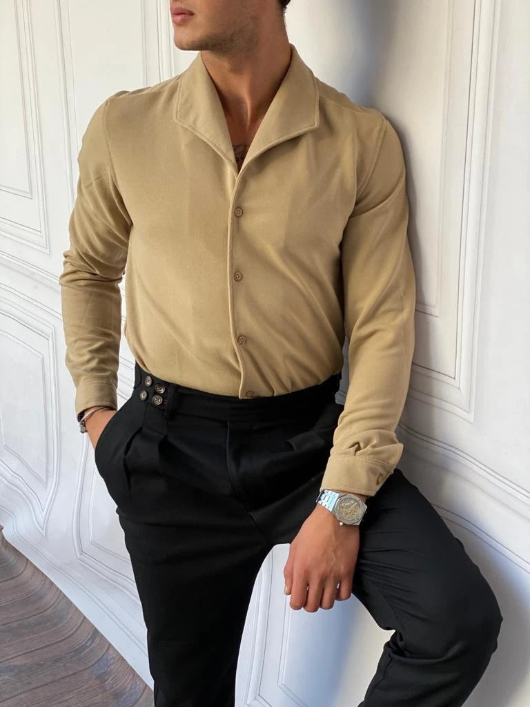 Yaka Katlama Detaylı Yüksek Kalite Kışlık Örme Gömlek