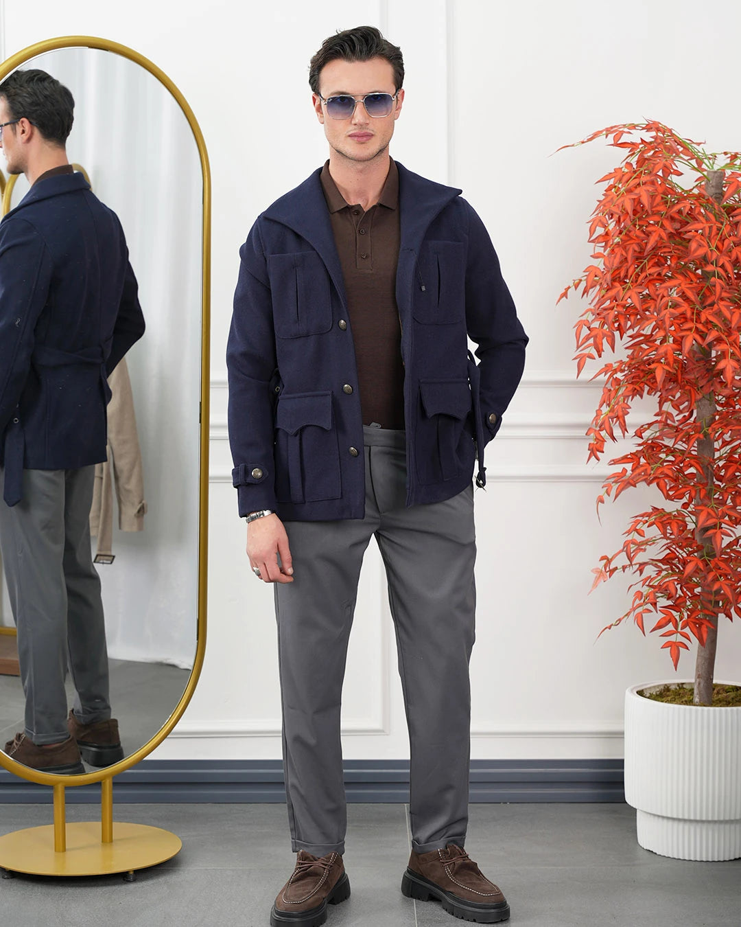 Kayık Yaka Kuzu Kaşmir Kaban