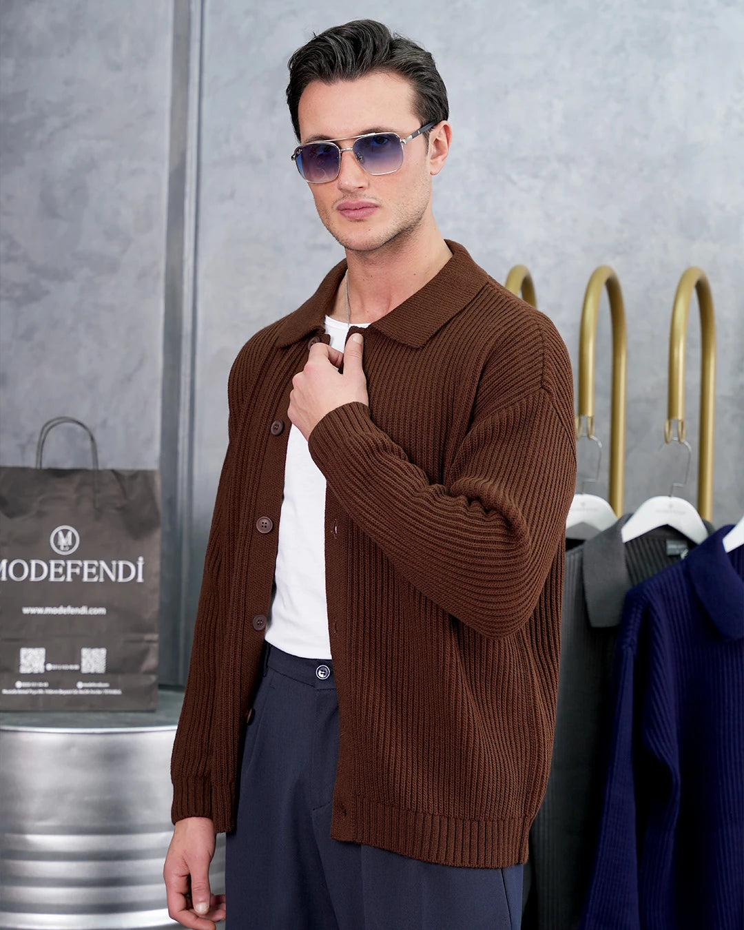 Düğmeli Gömlek Yaka Triko Hırka