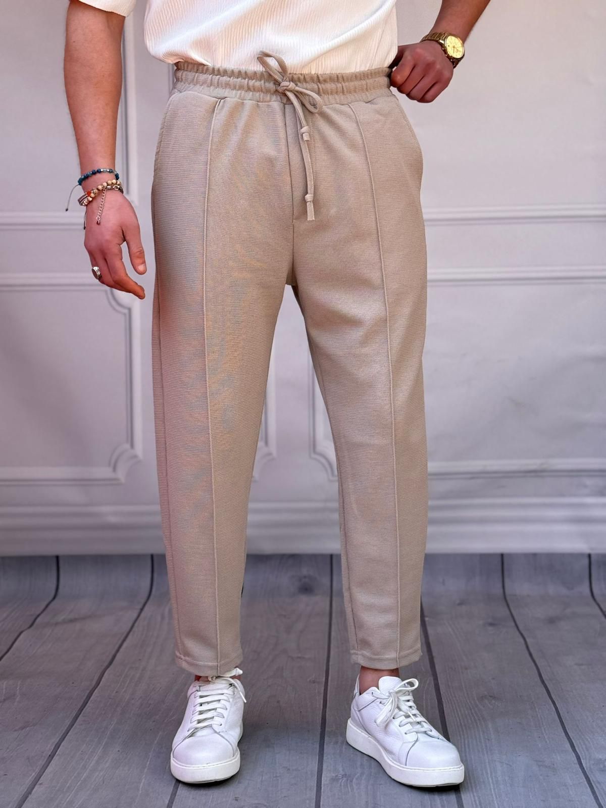 Waffle Kumaş Şerit Detaylı Boyfriend Jogger Pantolon