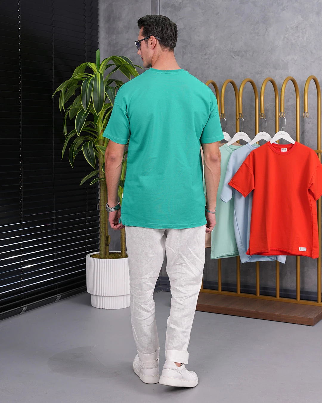 Pamuk Likra Yırtmaç Detaylı 2 İplik Oversize Tshirt