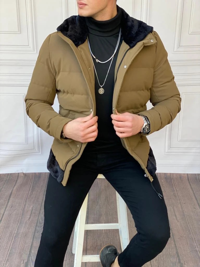 Mumlu Kumaş Yaka Ve Alt Kısmı Kürk Detaylı  Şişme Mont