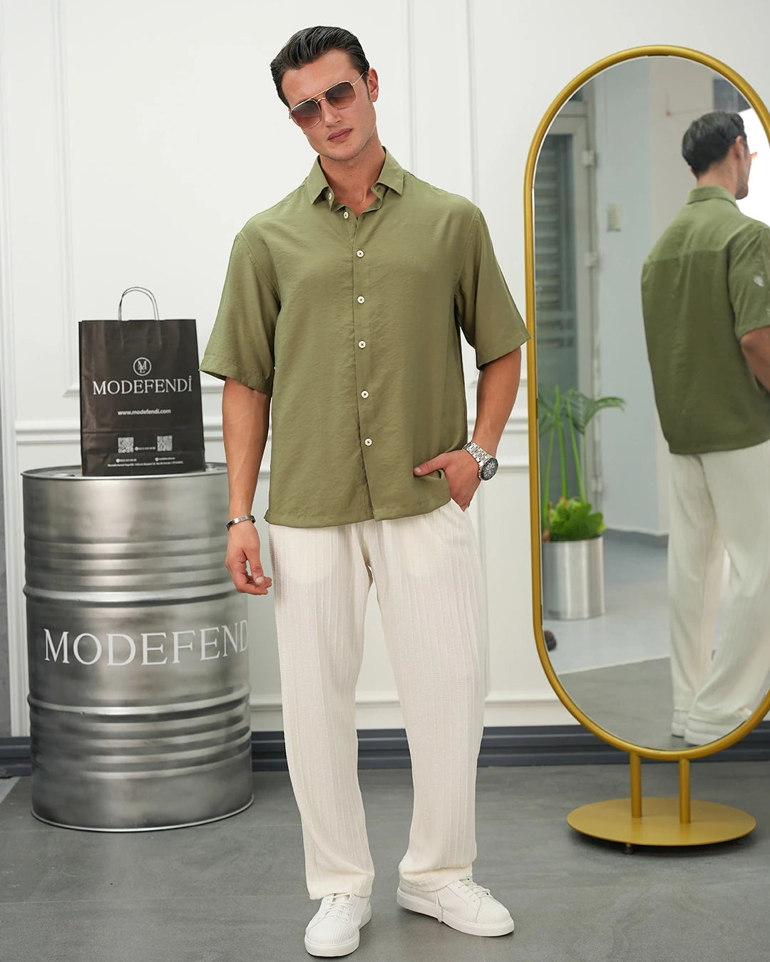 Kısa Kol Oversize Pamuklu Gömlek