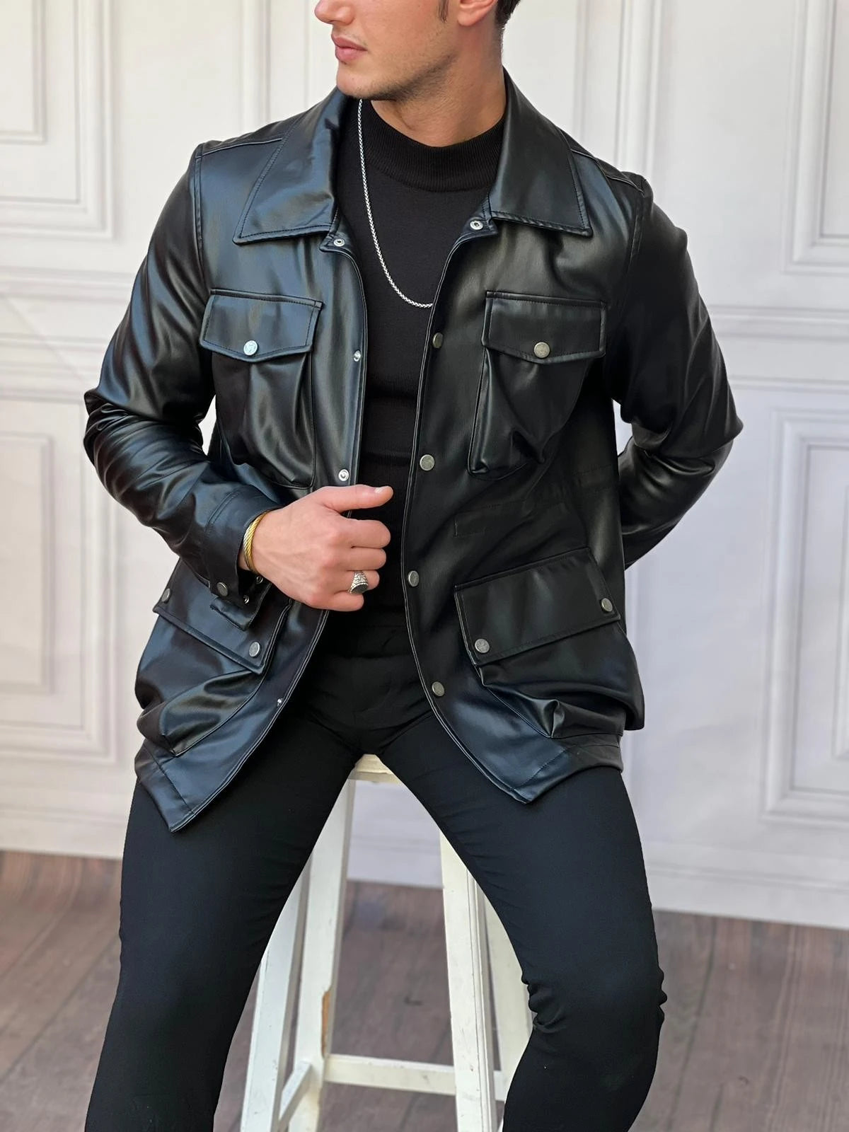 Torba Cep İç Kısmı Sıkma Detaylı Mevsimlik Deri Ceket